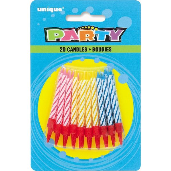 UNIQUE - Assorted Spiral Birthday Candles in Holders - 20 Candles Fashion