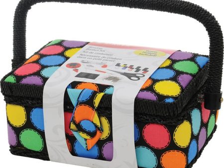 SINGER - Polka Dot Small Sewing Basket with Sewing Kit Accessories -1 Kit Online Hot Sale