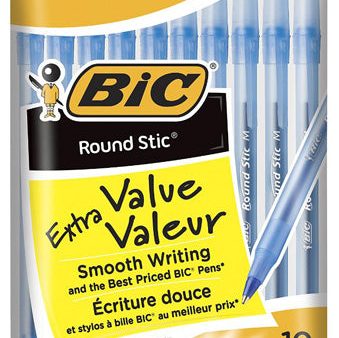 BIC - Round Stic Ball Pens Medium Point Blue - 10 Pens Supply